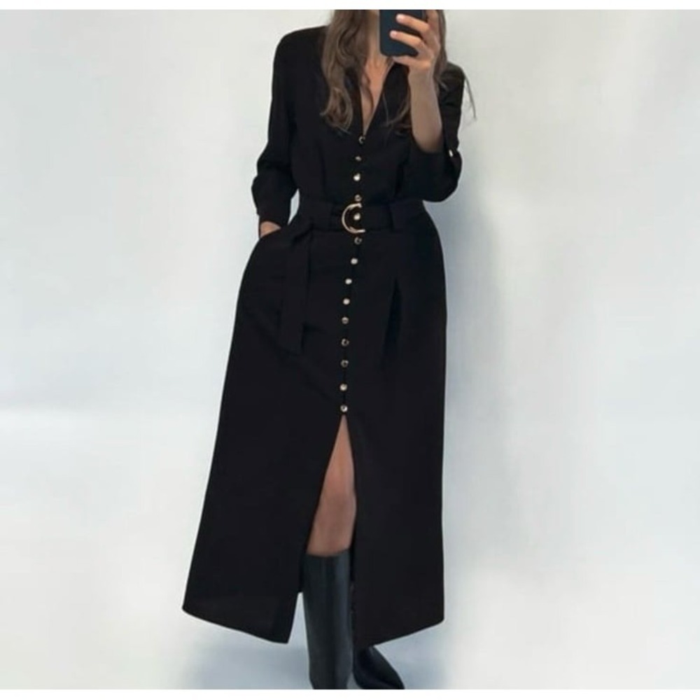 NWOT Zara‎ BELTED MIDI SHIRTDRESS SIZE MEDIUM